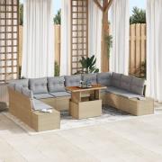 vidaXL 11-delat Trädgårdsoff-set med kuddar Beige Poly Rattan