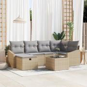 vidaXL 7-delars Trädgårdsoffaset med kuddar Beige Poly rotting