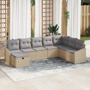 vidaXL 8-delat Trädgårdsoffset med Kuddar Beige Poly Rattan