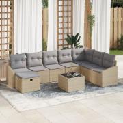 vidaXL 9-delad trädgårdsoffuppsättning med kuddar beige poly rotting