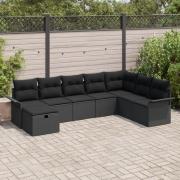 vidaXL 8-delars trädgårdsoff set med kuddar svart poly rattan, vidaXL ...