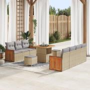 vidaXL 10-delars trädgårdsoffaset med kuddar Beige Poly Rattan Acacia,...