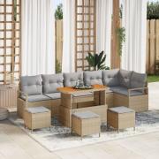 vidaXL 10-delat Trädgårdsofaset med Kuddar Beige Poly Rattan Akacia, v...