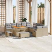 vidaXL 13-delars trädgårdsoffaset med kuddar Beige Poly Rattan Akacia,...
