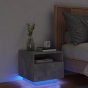 vidaXL Sängbord med LED-lampor betonggrå 40x39x37 cm