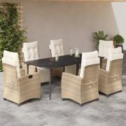 vidaXL Matgrupp för trädgården med dynor 7 delar beige konstrotting