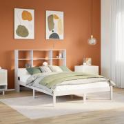 vidaXL Säng med bokhylla utan madrass vit 140x200cm massiv furu