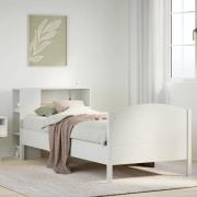 vidaXL Säng med bokhylla utan madrass vit 90x190cm massiv furu