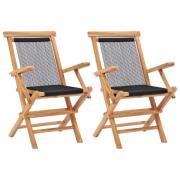 vidaXL Hopfällbara trädgårdsstolar 2 st massiv teak och rep