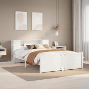 vidaXL Säng med bokhylla utan madrass vit 140x200cm massiv furu
