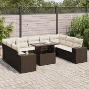 vidaXL Loungegrupp 10 delar med brun dynor konstrotting