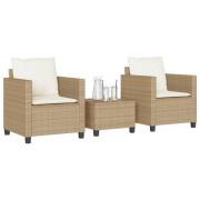 vidaXL Bistrogrupp med dynor 3 delar beige konstrotting