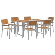 vidaXL 7-delars Trädgårdsdining Set Grå Stål och Massivt Akacieträ