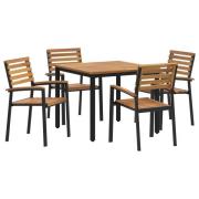 vidaXL 5 Delar Trädgårds Matbord Set Massivt Akaciaträ och Metall