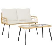 vidaXL 2 Delars Trädgårdsmatbord med Kuddar Naturlig Poly Rattan