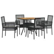 vidaXL 5 Delar Trädgårds Matset med Kuddar Svart Poly Rattan