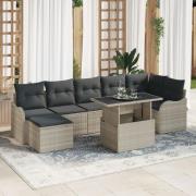 vidaXL 8-delat trädgårdsofa set med kuddar Ljusgrå Polyrotting, vidaXL...