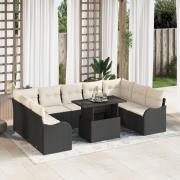 vidaXL 10-delars trädgårdsoff set med kuddar Svart Poly Rattan, vidaXL...