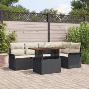 vidaXL 6 delar trädgårdsoffset med kuddar svart poly-rattan, vidaXL 2-...