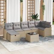 vidaXL 8-dels trädgårdsoffuppsättning med kuddar Beige Poly rotting, v...