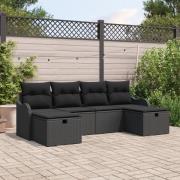 vidaXL 6-delars trädgårdsoffset med kuddar Svart poly-rattan, vidaXL 2...