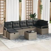 vidaXL 8 Delad Trädgårdsoffa Set med Kuddar Grå Poly Rattan, vidaXL 2-...