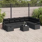 vidaXL 9-delad trädgårdsoff-set med kuddar svart poly rattan, vidaXL 2...