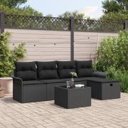 vidaXL 6 Delar Trädgårdsoffset med Kuddar Svart Poly Rattan, vidaXL 2-...