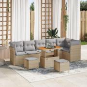 vidaXL 9 Delar Trädgårdssoffset med kuddar Beige Poly Rattan Akacia, v...