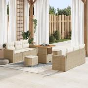 vidaXL 9-delat trädgårdssoff set med kuddar i beige Poly Rattan Akacia...