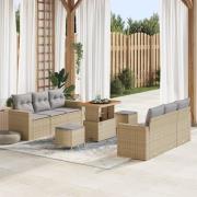 vidaXL 9-delad trädgårdsoffagrupp med kuddar beige poly rattan akacia,...