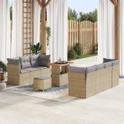 vidaXL 10-delars Trädgårdsoffset med Kuddar Beige Poly Rattan Akacia, ...