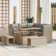 vidaXL 8-delad trädgårdsoffaset med kuddar beige poly rattan akacia, v...