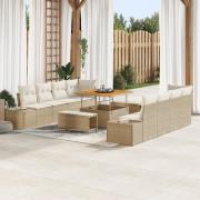 vidaXL 11-delars Trädgårdsoffasett med kuddar Beige Poly Rattan Akacia...