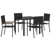 vidaXL 5 Delar Trädgårdsdining Set Svart Poly Rattan, vidaXL Stapelbar...