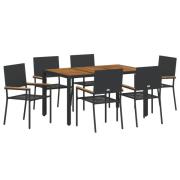 vidaXL 7-delars Trädgårds-Dining Set Svart Poly Rattan, vidaXL Stapelb...