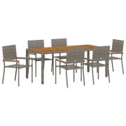 vidaXL 7-delat trädgårdsmöbelset Grå Poly Rattan, vidaXL stapelbara tr...