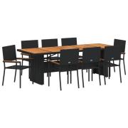 vidaXL 9-delars Trädgårds Matsalsset Svart Poly Rattan