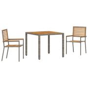 vidaXL 3-delat trädgårdsmatsalsset grå poly rattan akacia, vidaXL stap...