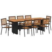 vidaXL 9-delat Trädgårdsset Svart Poly Rattan Akacia, vidaXL Stapelbar...