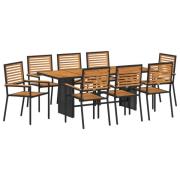 vidaXL 9-delad Trädgårdsmatgrupp Svart Poly Rattan Akacia, vidaXL Stap...