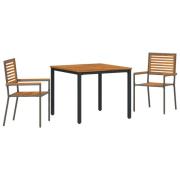 vidaXL 3-dels trädgårdsmatsalsset grå poly-rattan akacia, vidaXL stape...