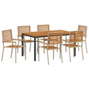 vidaXL 7-delad trädgårds matsats Beige Poly Rattan Akacia, vidaXL Stap...