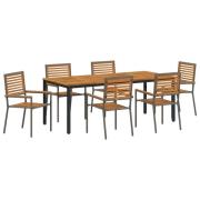 vidaXL 7 Delars Trädgårds Matgrupp Grå Poly Rattan Akacia, vidaXL Stap...