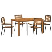 vidaXL 5-delat trädgårdsset Svart Poly Rattan Akacia, vidaXL Stapelbar...