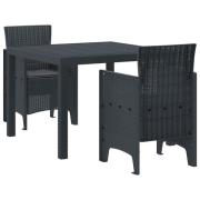 vidaXL 3-delars trädgårdsdining set med kuddar, antracit poly rattan