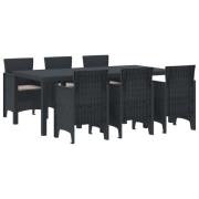 vidaXL 7-delars trädgårdsdining set med kuddar i antracit poly-rattan