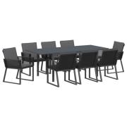 vidaXL 9-delad trädgårdsmatställning med kuddar svart poly rattan, vid...