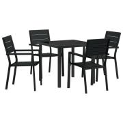vidaXL 5-delat Trädgårdsmatbord Svart HDPE