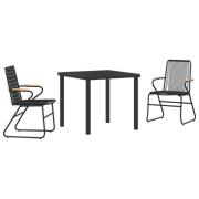 vidaXL 3-delat trädgårdsdining set svart PVC rattan